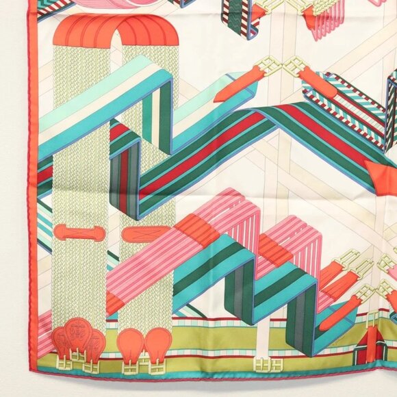 HERMES Carre 90 Scarf ""SANGLES EN ZIGZAG"" Silk Green Auth 135934 - Picture 8 of 14